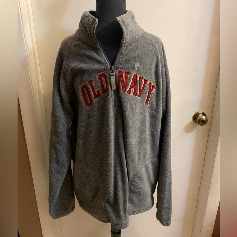 Old Navy Mens Large Fleece Pullover Jacket Gray 1/4 Zip 2 Pocket Soft Cozy